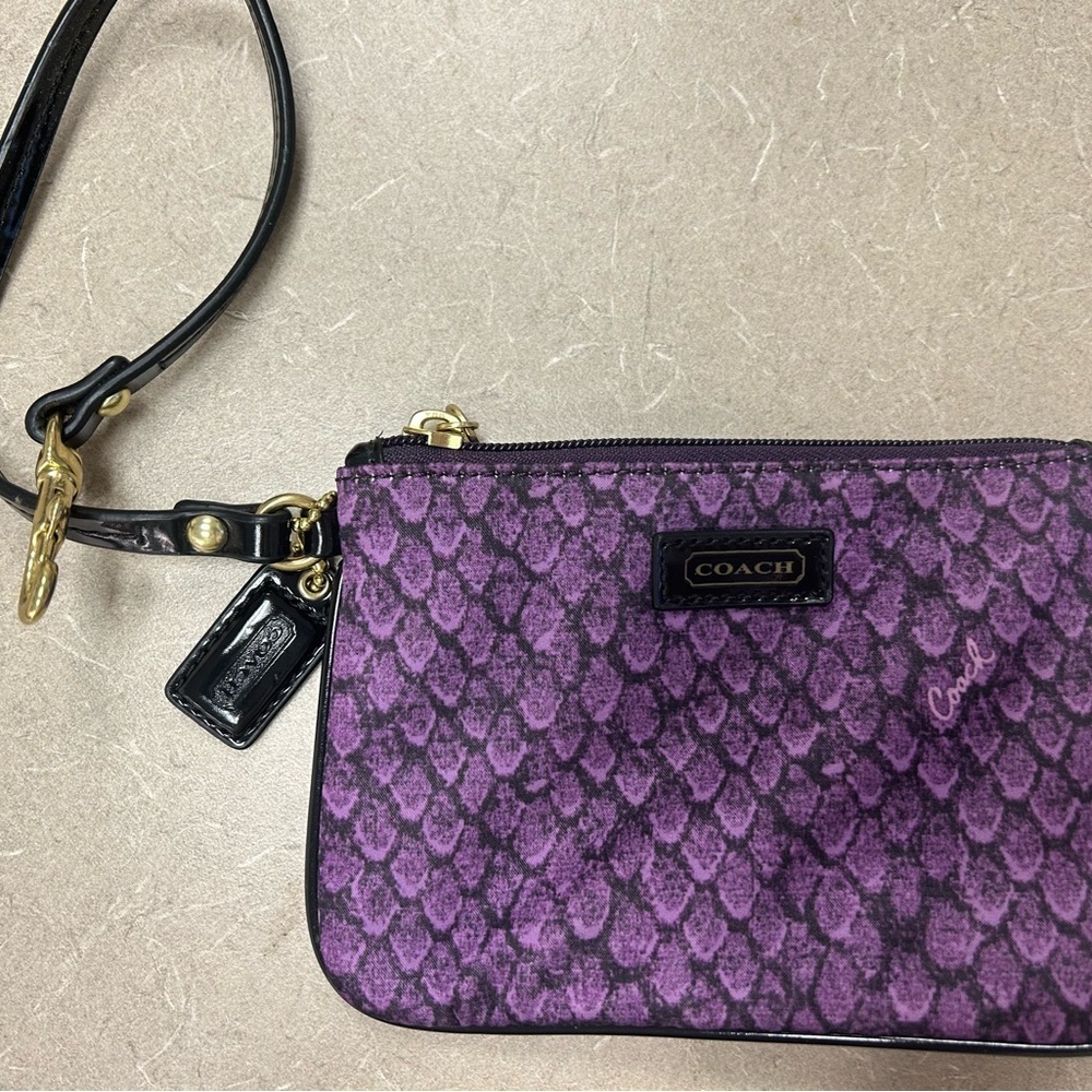 Coach Snakeskin Satin Pattern Purple Wristlet